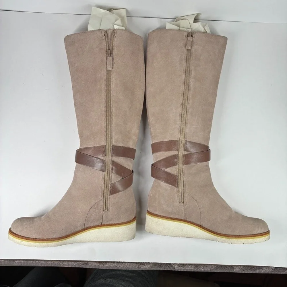 Cole Haan Gerina Women's US 7.5B Taupe Suede Waterproof Wedge Knee-High Boots